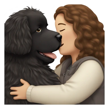 fluffy black newfoundland hugging white girl with long brown hair sticker