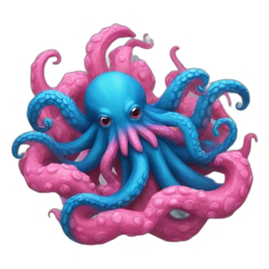 a blue kraken fighting  has another pink kraken sticker