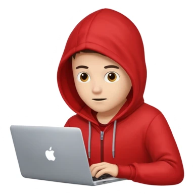 hacker with red hudi and with laptop  sticker