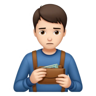 A young guy looks sadly at his empty wallet. sticker