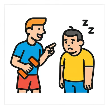 One sportsman encourages the other one, to do a workout and stop being lazy
 sticker