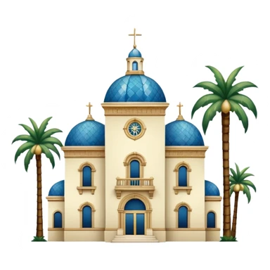 California Building with ornate blue, gold, and green tile dome and adjoining slender California Tower, Spanish Colonial Revival style, baroque details, palm trees, simple, no text, white background, version 3 sticker