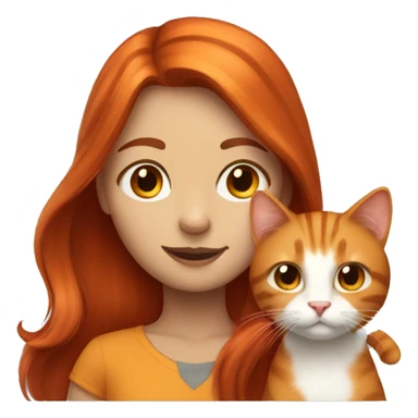 Red haired girl with brown and orange cat with big tail sticker
