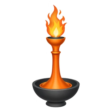 A minimalist ceremonial torch with a shallow black bowl on top holding bright flames. The bowl is supported by a tall, rectangular gray pedestal with clean, smooth surfaces and sharp edges. sticker