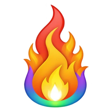A fire emoji with the colors of the pride flag. Take away the small fire emojis besides the single big one. Make it super duper gay sticker