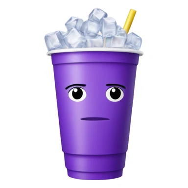 Double styrofoam cup with ice cubes and purple drink sticker