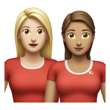 2 white woman in sportswear talking, one is red color sticker