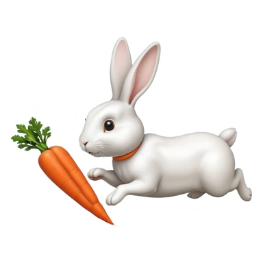 A rabbit running towards a floating carrot in front, with another floating carrot chasing the rabbit from behind. The tip of the front carrot is facing the rabbit's mouth, while the tip of the carrot behind is directed at the rabbit's tail. each carrot is flying independently." sticker