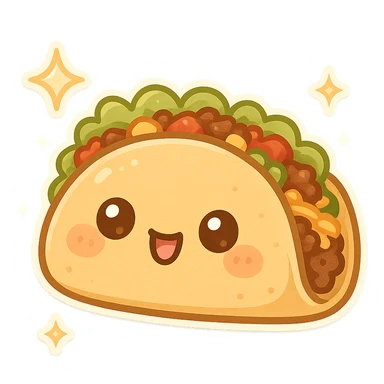 Sparkling chibi sticker style tacos, cute and exaggerated sticker