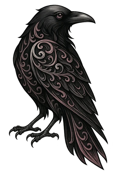 gothic raven, pink and silver, elegant and mysterious, no background sticker