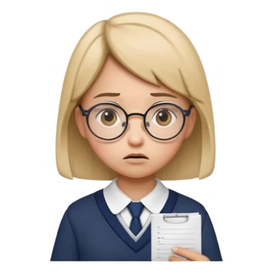 Frowns with Glasses, Angry Student: Teen in uniform, round glasses, holding test paper, pouting
 sticker
