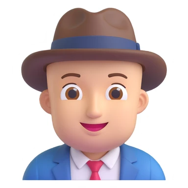 bald man with a fedora, smirking, 3D emoji style sticker