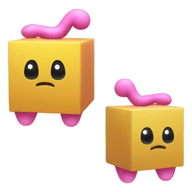 Yellow cube with long black Kirby eyes with pink Kirby feet sticker