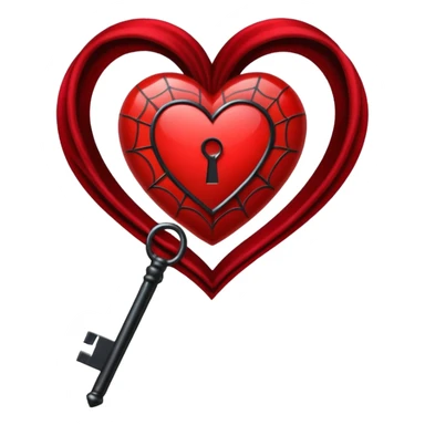 red heart with a gothic key, velvet ribbon, and spiderweb, dark romance sticker