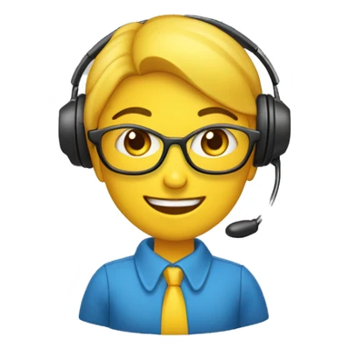 Você é um atendente de telemarketing crie uma emoji com uma blusa amarela e um fone com mãos no computador teclando na blusa adicione a letra M em azul sticker