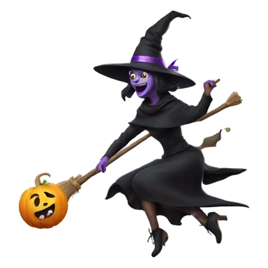 Scarry witch, flying to the left on a broom, throwing candy. sticker