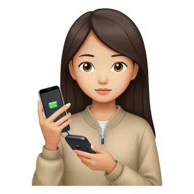  A chinese girl watching video on her phone while charging sticker