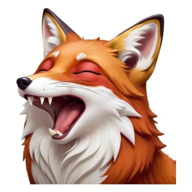 Cinematic Cute Yawning Fox Portrait Emoji, Head tilted slightly with a dramatic, wide-open yawn, showcasing a soft, velvety red Fur with subtle white accents, floppy ears slightly drooping, round amber eyes barely open in drowsy contentment, Simplified yet irresistibly adorable features, highly detailed, glowing with a soft, cozy glow, high shine, relaxed yet expressive, stylized with a touch of natural whimsy, bright and endearing, soft glowing outline, capturing the essence of a sleepy yet affectionate fox, so drowsy it feels like it could stretch right out of the screen and curl up for a nap! sticker