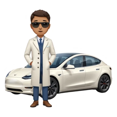 White tesla model 3 with a cool physician with sunglasses next to it sticker