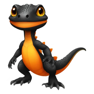 Black Shiny Lizard-Reptile-Raptor-Fakémon with Orange belly Full Body sticker
