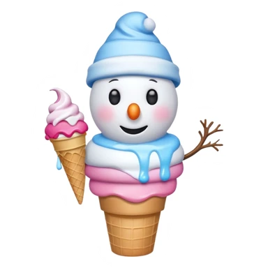 snowman wearing cap with ice cream  sticker