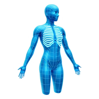 Human body silhouette with digital 3D scanning grid lines covering it, futuristic body scan sticker