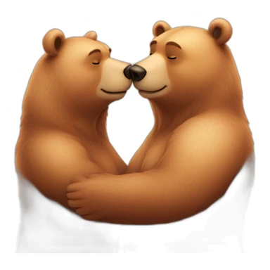Female bear and male bear kissing, face only, with hearts above them sticker