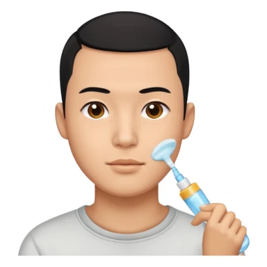 chinese man with buzz cut (black hair) doing skincare sticker