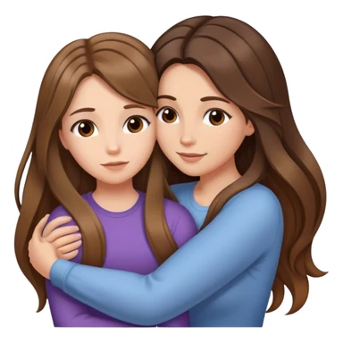Mom with long balayage beautiful hair and daughter with long brown hair hugging sticker