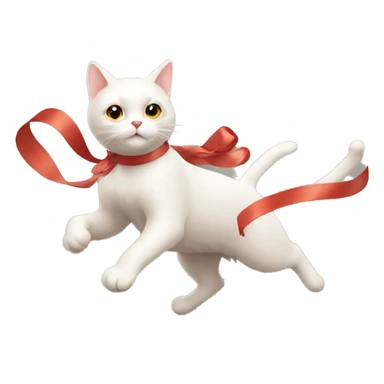 cat chasing long ribbon sticker