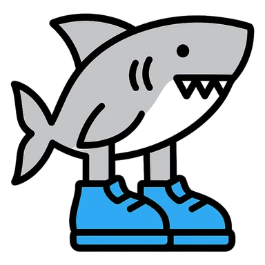 shark with blue shoes color outline icon sticker