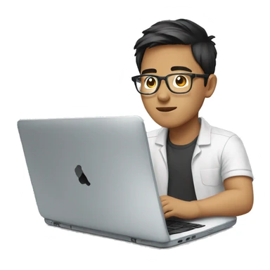 young asian man with glasses working laptop sticker