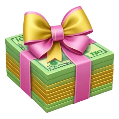 Bright Green & Golden Yellow Gradie ntAustralian $100 notes stacked together and wrapped in a girly pink bow sticker