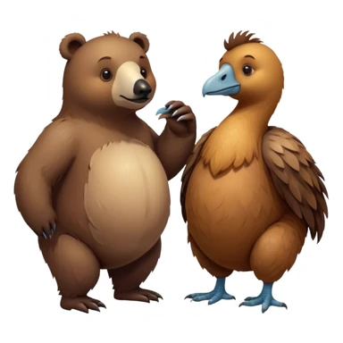 a bear and a dodo standing side by side, symbolizing a couple. The bear has a soft and friendly appearance, while the dodo looks cute and expressive. They are slightly leaning towards each other sticker