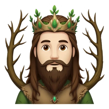 full body man long brown hair brown eyes medium beard white skin forest spirit with root crown sticker