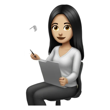 Pretty white girl with black hair and dark brown eyes working at home sticker