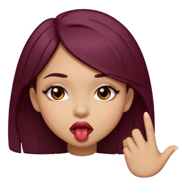 Brown light skin girl straight black/marroon hair biting her lips and blushing sticker