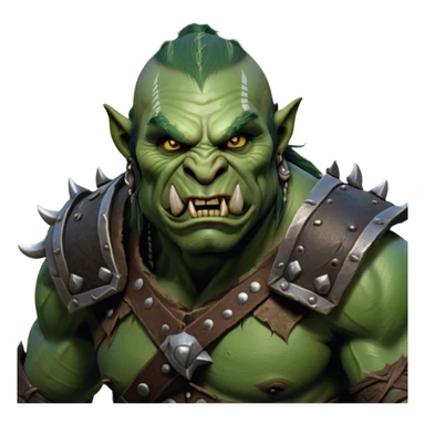 Cinematic Realistic WoW Orc Warrior Portrait, head tilted dramatically with an exaggeratedly amused expression, blending raw, primal might with a touch of unexpected humor. His battle-scarred green skin, robust muscles, and intricately detailed tribal armor in deep, earthy tones are rendered with lifelike texture and dynamic lighting, high shine, dramatic yet whimsical, capturing an orc warrior whose epic strength is matched by a playful, irreverent charm. sticker