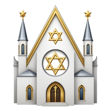reform jewish synagogue similar in architecture to historical religious architecture in europe. the building should be white with silver/golden features, gothic architectural elements and star of david. no crosses. the emoji should be in ios emoji style. sticker
