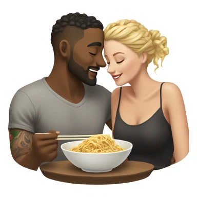 romantic noodle date with beautiful loving tattooed white couple realistic gazing in eyes sticker