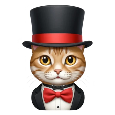 Grey tabby cat in top hat and bow tie sticker