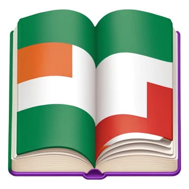 Italian to English dictionary book cover with correct Italian flag and extremely wrong British flag with completely incorrect colors like purple and orange or wrong symbols sticker