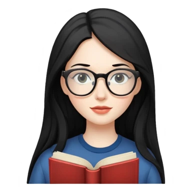 long black haired women with book with optical sticker