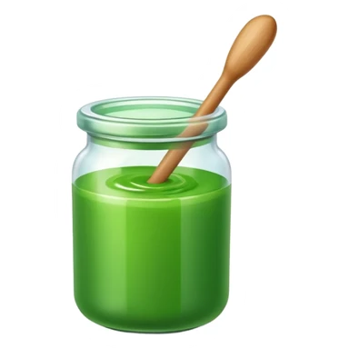 A small open plastic jar of vibrant green wax, wooden stick inside sticker