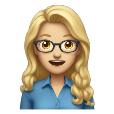 woman teacher long blonde hair blue shirt yelling sticker