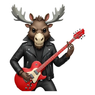 A evil moose headed man with a red electric guitar. The guitar should be pointing directly in the air. And the moose man should look evil and intimidating. match the style of your bleeding skull art , it needs to be much "less cartoonist looking". sticker