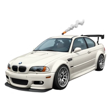

A white BMW M3 E46, seen from behind at a certain angle, is drifting through a corner; the wheels are not straight, they are changing according to the rotation of the drift. sticker