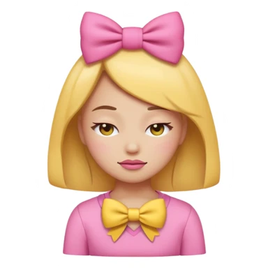 sassy girly emoji with pink bow, closed eyes, confident smirk



 sticker