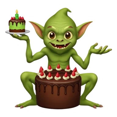 Evil Goblin eating cake with long arms and short legs sticker