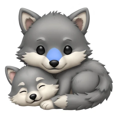 cute baby wolf sleeping with a little wolf stuffed animal sticker